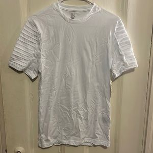 INC white tee with ribbed sleeves